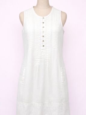 Quince 100% Linen White Sleeveless Swing Dress Medium Pockets Minimalist